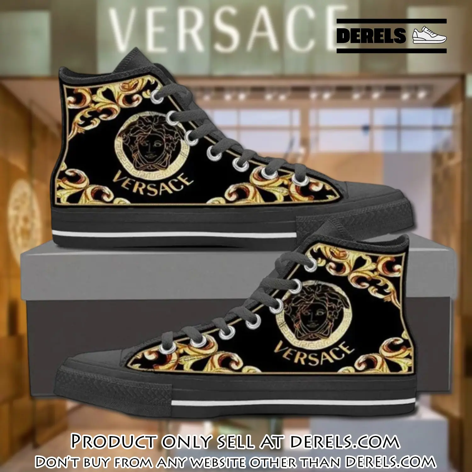 Versace medusa golden black high top canvas shoes luxury brand gifts for men women dr1621508